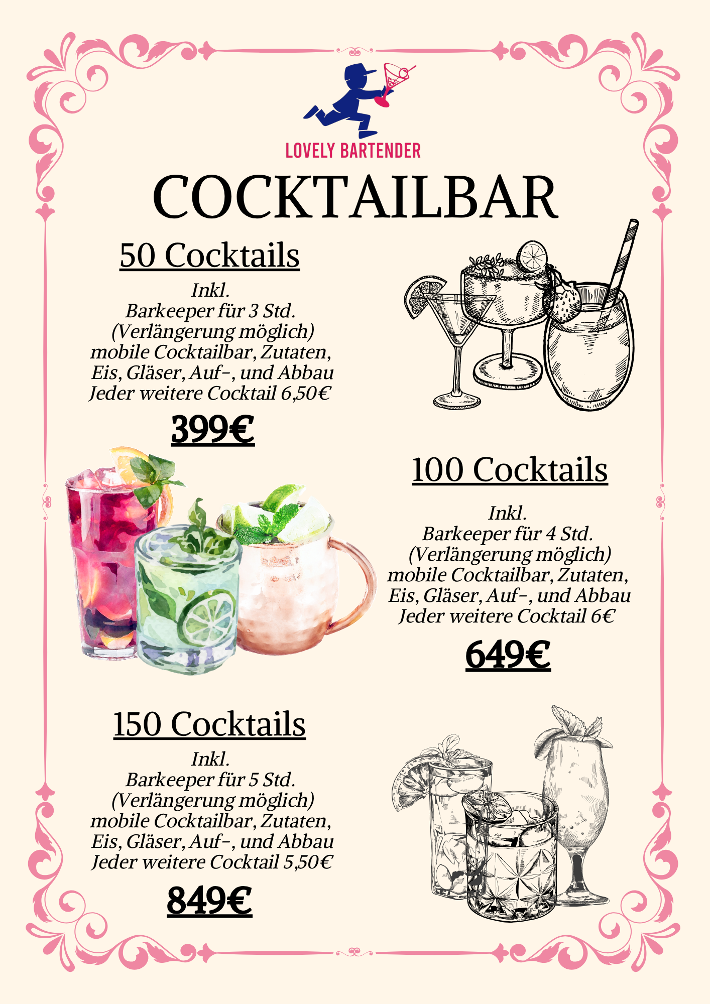 Sage Green Illustrated Vintage Signature Cocktails Menu (420 × 594 mm) (Flyer (Hochformat)) (1) Dominic Scott